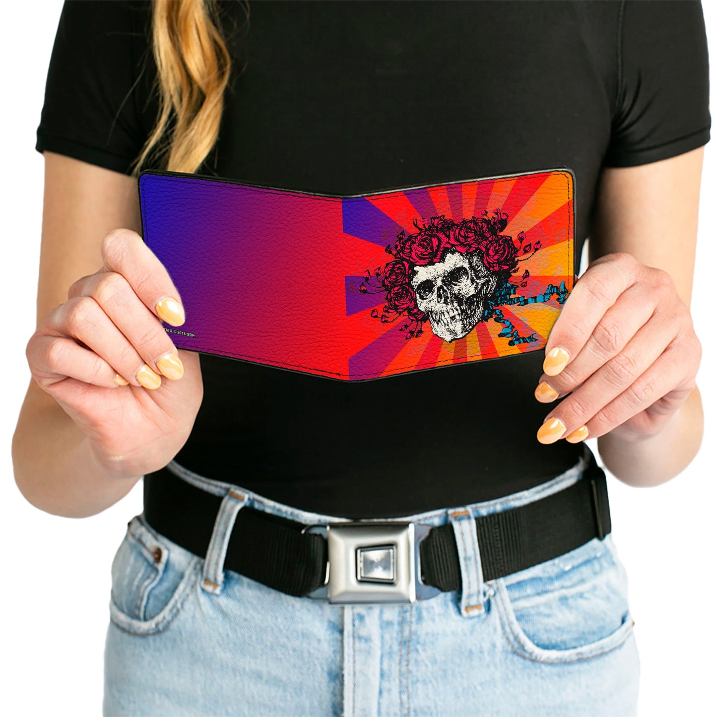 Bi-Fold Wallet - Skull & Roses Rays Ombre Orange Reds Blues