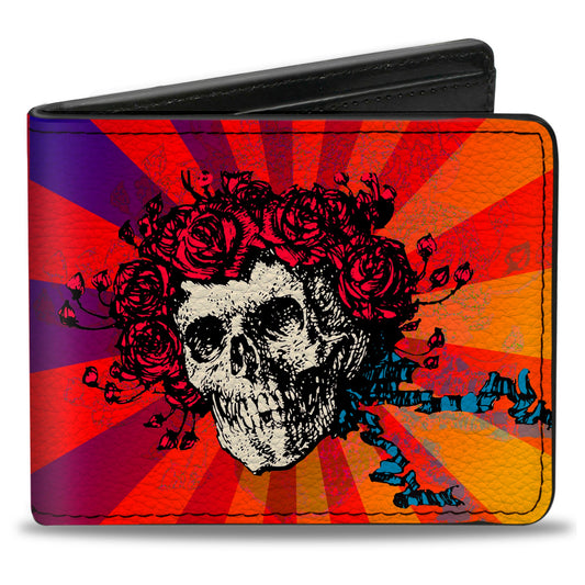 Bi-Fold Wallet - Skull & Roses Rays Ombre Orange Reds Blues