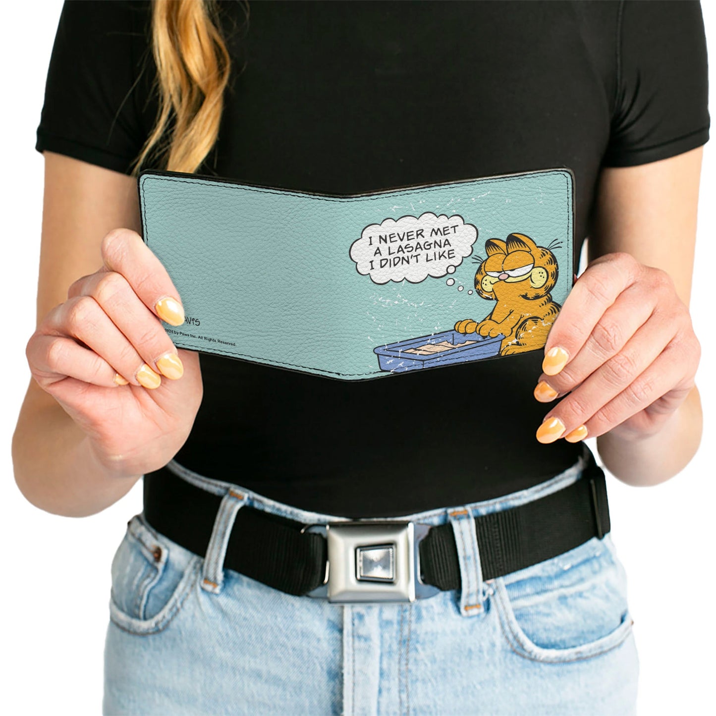 Bi-Fold Wallet - Garfield NEVER MET A LASAGNA Pose Light Blue