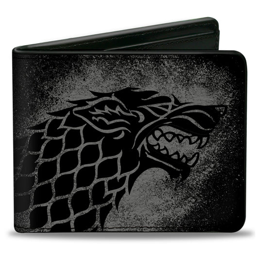 Bi-Fold Wallet - Game of Thrones House Stark Sigil + WINTER IS COMING STARK Black/Red