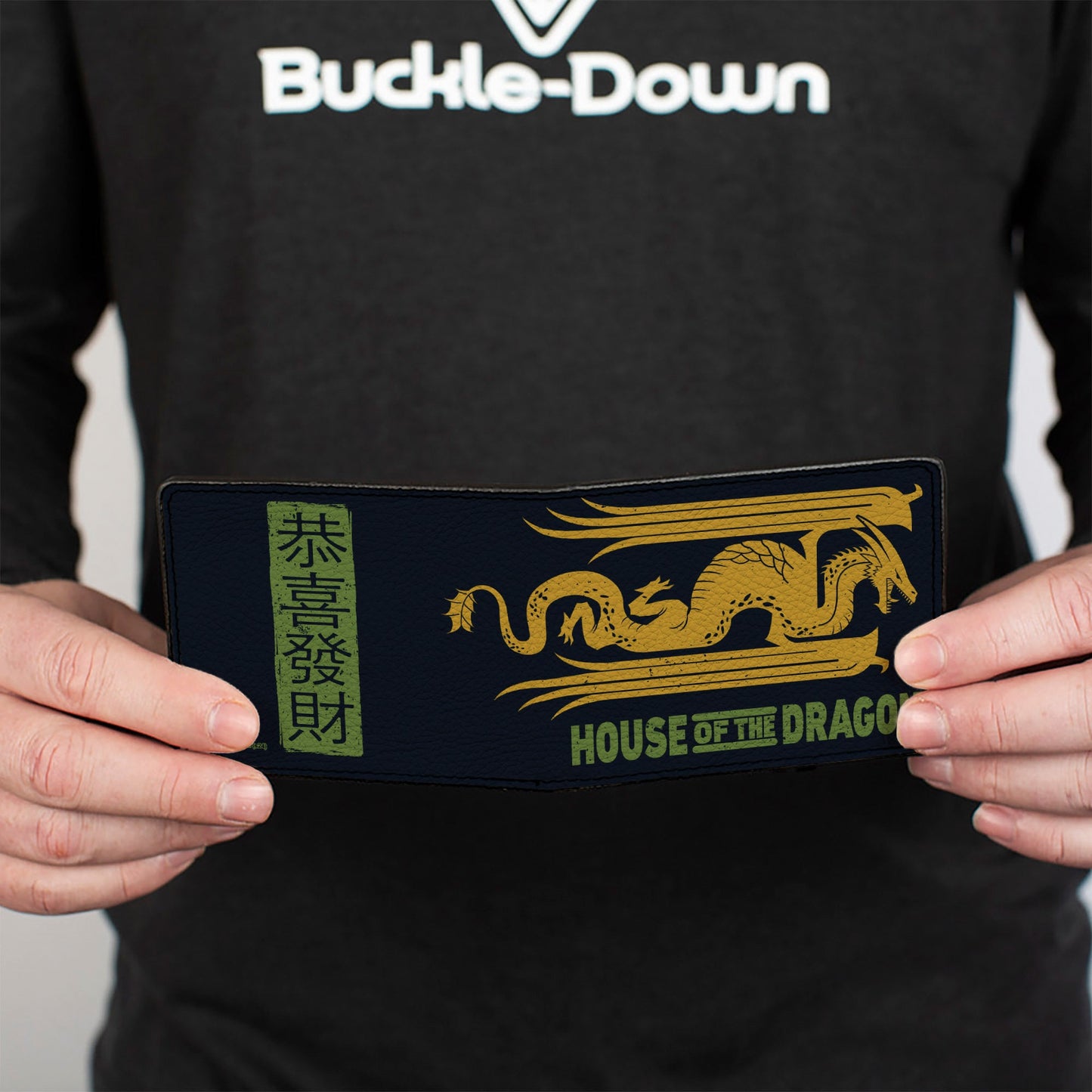 Bi-Fold Wallet - HOUSE OF THE DRAGON Year of the Dragon Icon and Text Black/Gold/Green