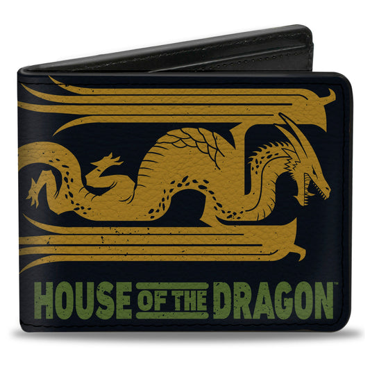 Bi-Fold Wallet - HOUSE OF THE DRAGON Year of the Dragon Icon and Text Black/Gold/Green