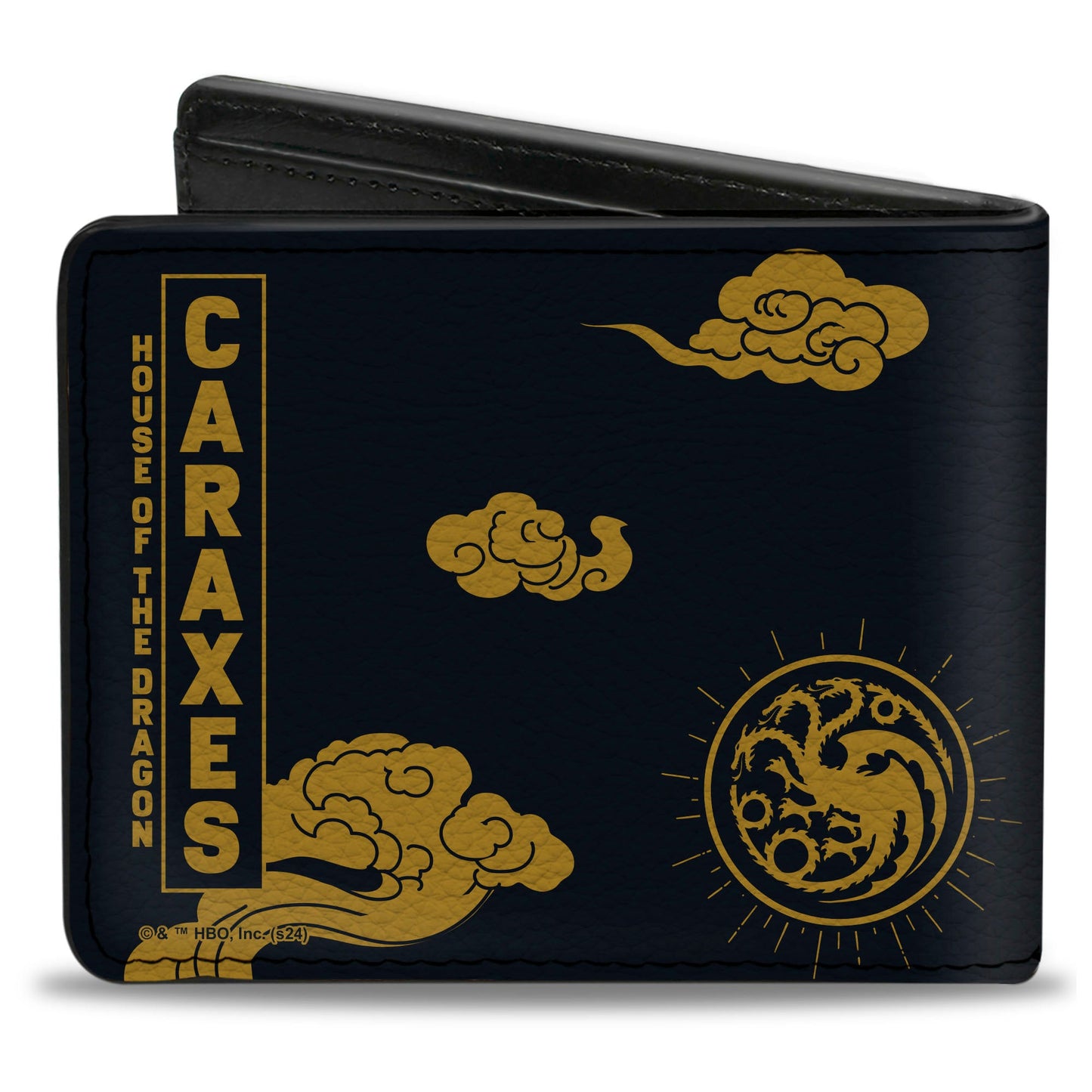 Bi-Fold Wallet - HOUSE OF THE DRAGON CARAXES Breathing Fire Pose and Clouds Black/Yellow/Red