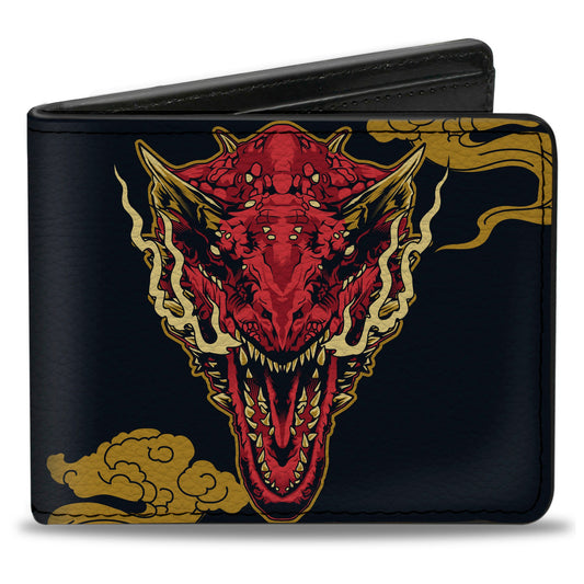 Bi-Fold Wallet - HOUSE OF THE DRAGON CARAXES Breathing Fire Pose and Clouds Black/Yellow/Red