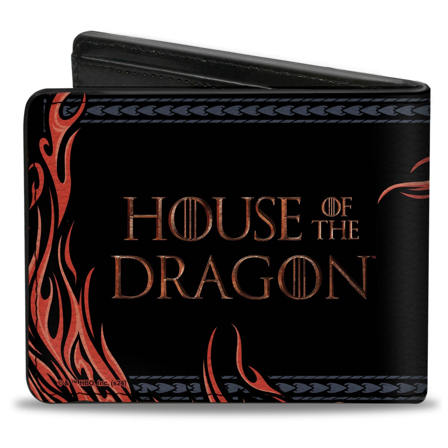 Bi-Fold Wallet - HOUSE OF THE DRAGON Dragon Pose with Flames and Title Logo Black/Grays/Red