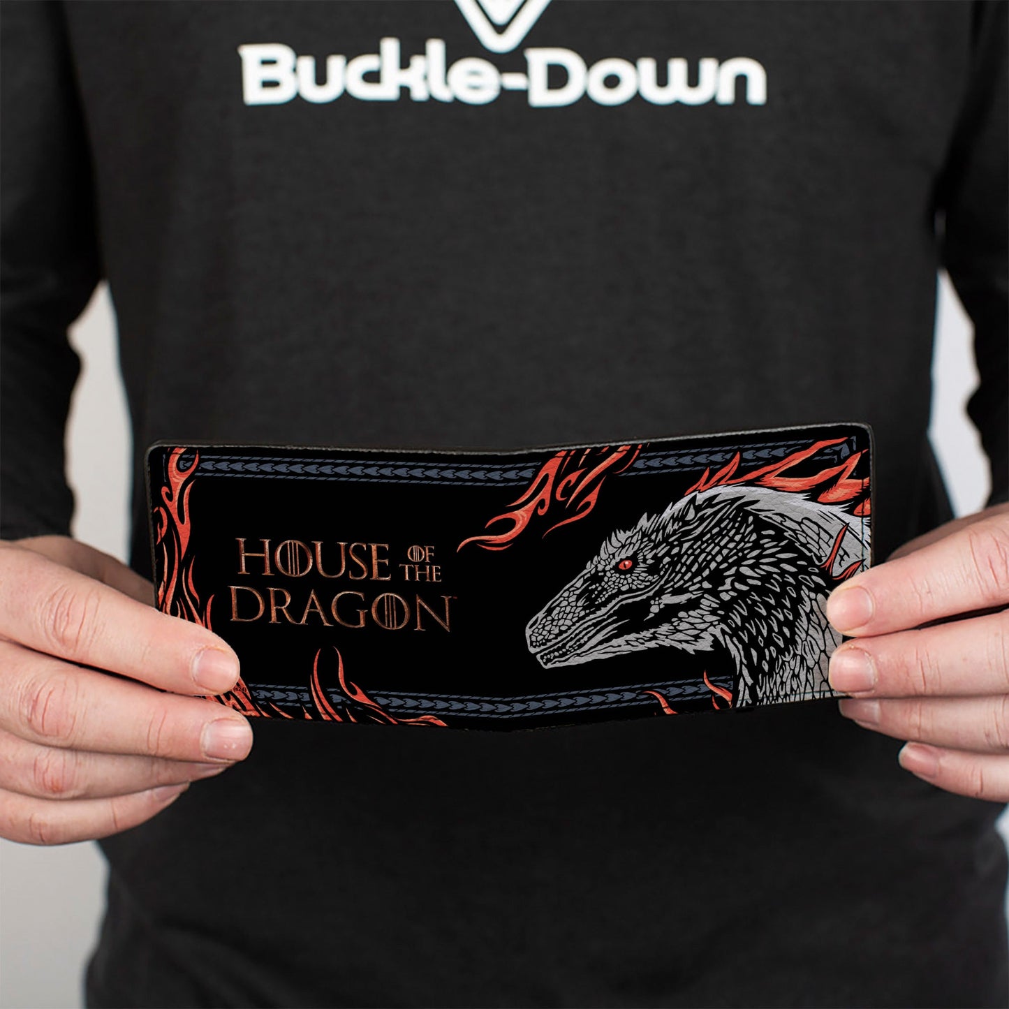 Bi-Fold Wallet - HOUSE OF THE DRAGON Dragon Pose with Flames and Title Logo Black/Grays/Red