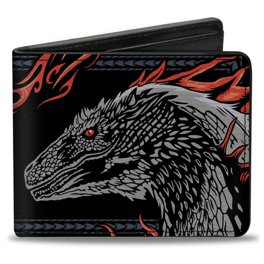 Bi-Fold Wallet - HOUSE OF THE DRAGON Dragon Pose with Flames and Title Logo Black/Grays/Red