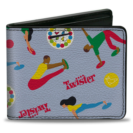Bi-Fold Wallet - TWISTER Vintage Game Logo and Player Poses Gray/Multi Color