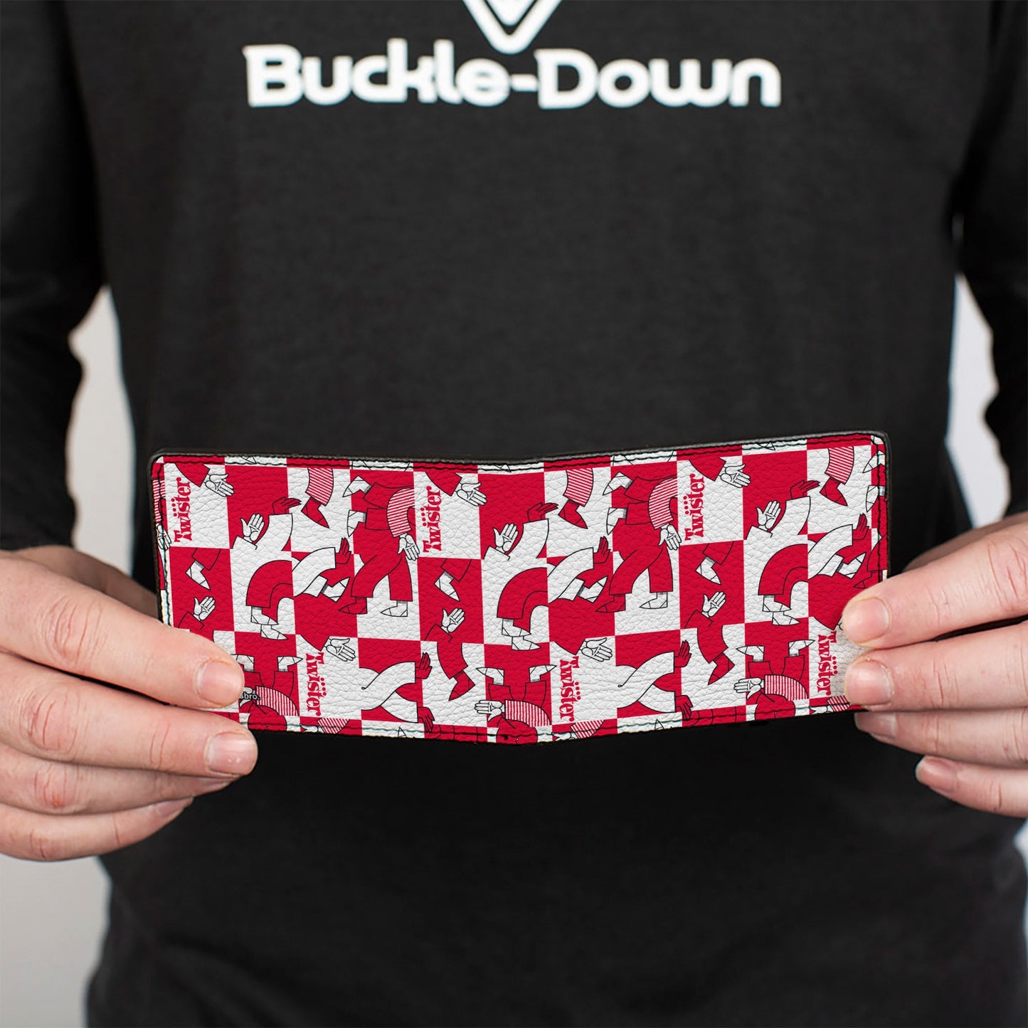 Bi-Fold Wallet - Twister Arm and Leg Pose Blocks Checker White/Red