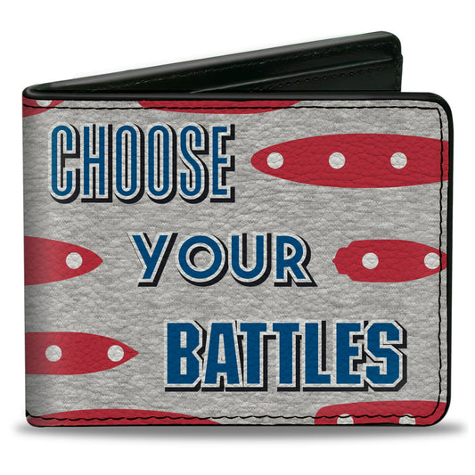 Bi-Fold Wallet - Battleship CHOOSE YOUR BATTLES Ships Gray/Red/Blue/White