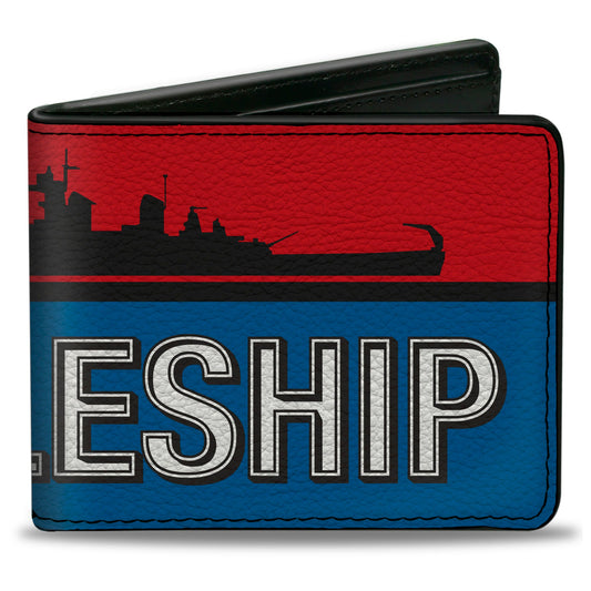 Bi-Fold Wallet - BATTLESHIP Ship Silhouette and Text Red/Blue/Black/White