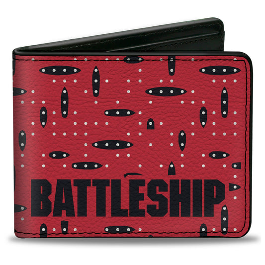 Bi-Fold Wallet - BATTLESHIP Grid with Ships and Text Red/Black/White