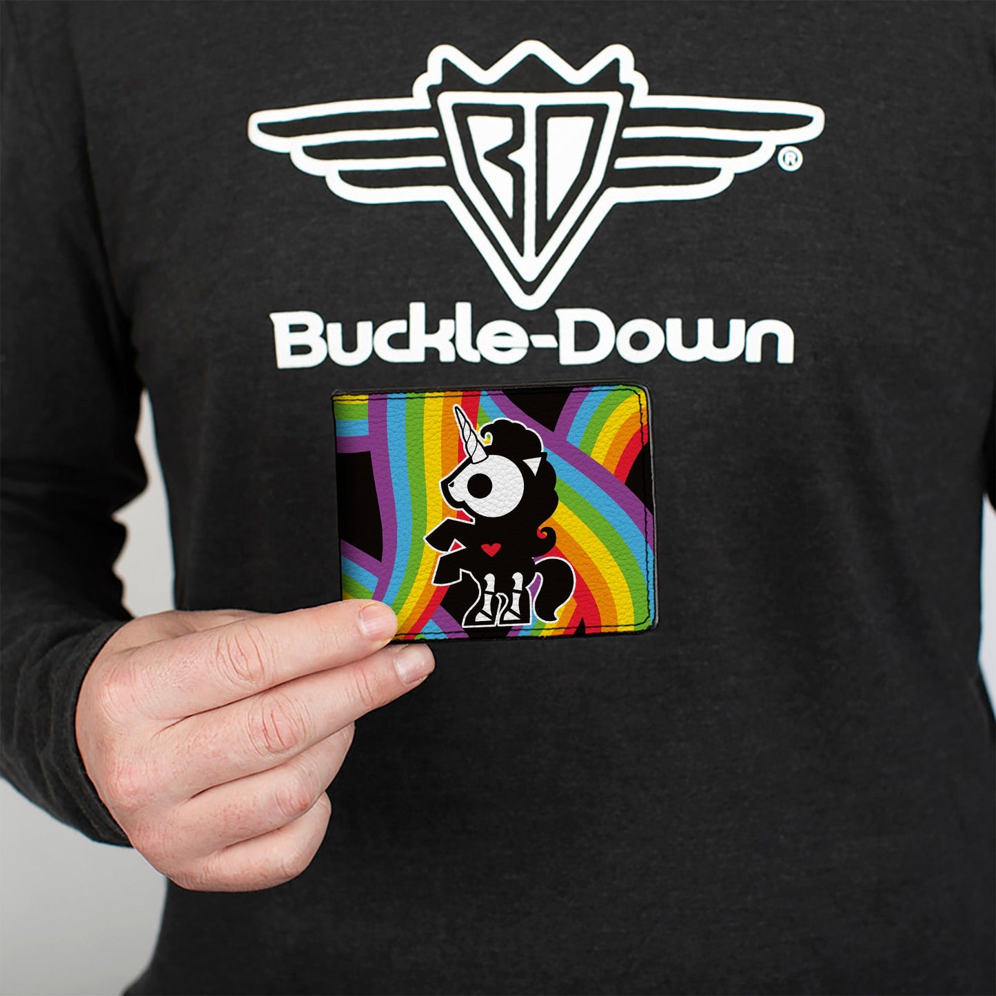 Bi-Fold Wallet - SKELANIMALS Bonita the Unicorn Pose and Title Logo Rainbows