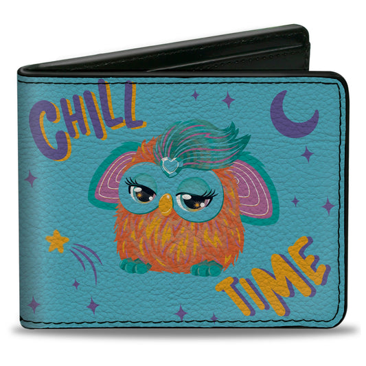 Bi-Fold Wallet - Furby Purple and Orange Furby CHILL TIME Pose Blue/Purple
