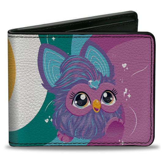 Bi-Fold Wallet - Furby Purple Furby YOU ARE WONDERFUL Running Pose Multi Color