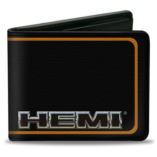 Bi-Fold Wallet - HEMI Nameplate w Border Black Orange Silver Black