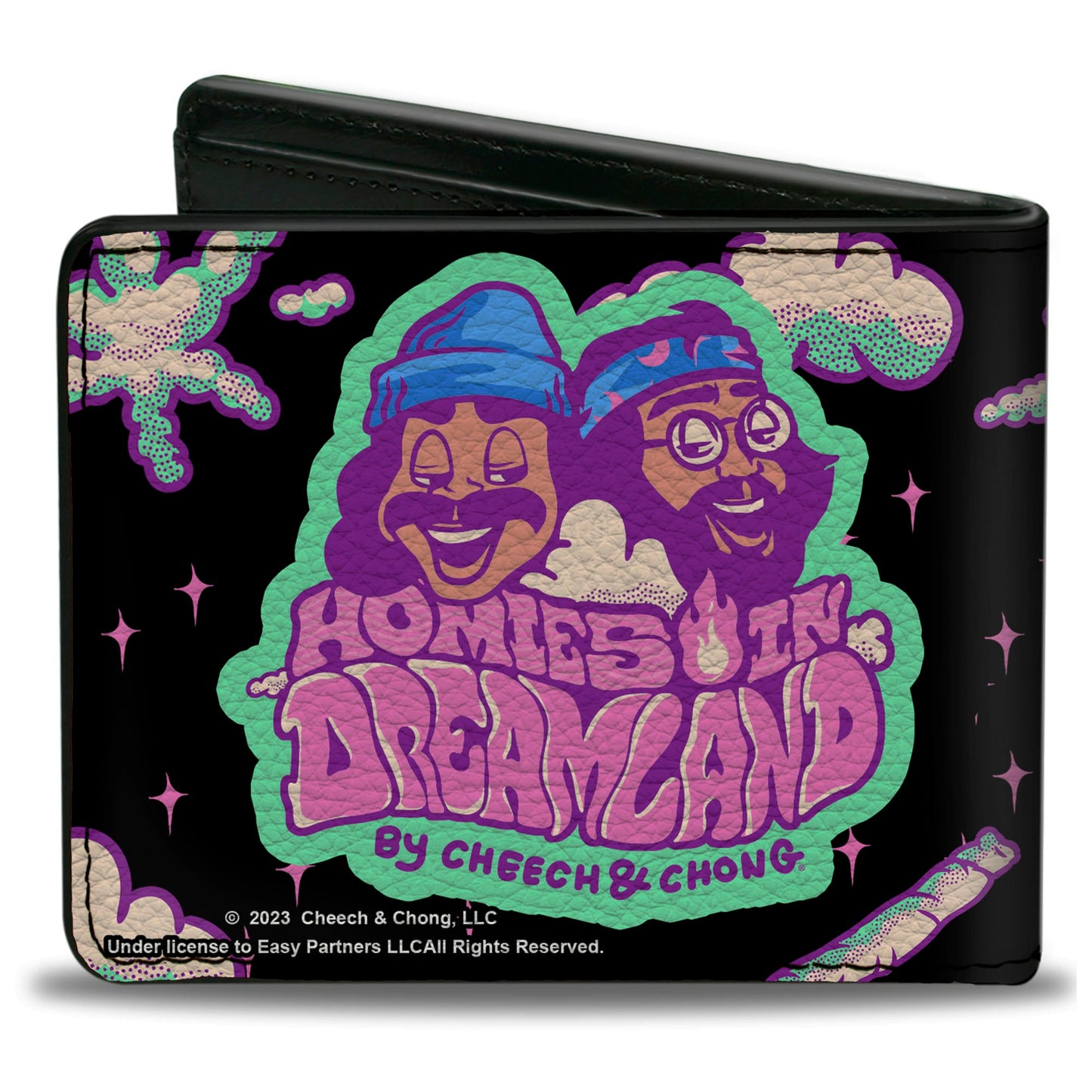 Bi-Fold Wallet - Cheech and Chong HOMIES IN DREAMLAND Title Logo Smoke Clouds Black