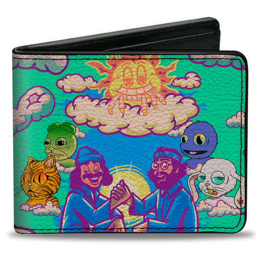 Bi-Fold Wallet - HOMIES IN DREAMLAND Cheech and Chong Pose with Homies Characters Smoke Clouds Blue