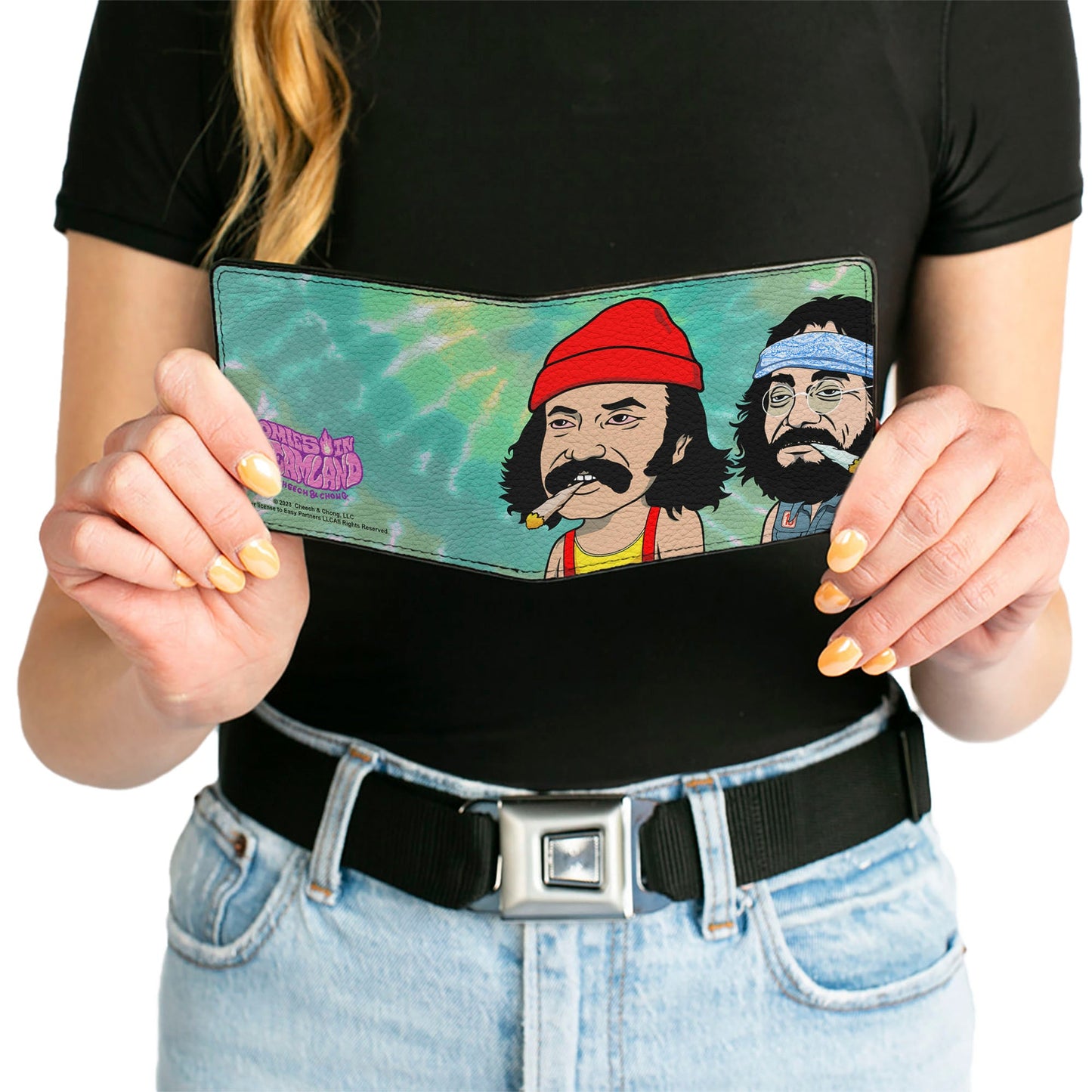 Bi-Fold Wallet - Homies in Dreamland Cheech and Chong Smoking Pose Tie Dye Blues