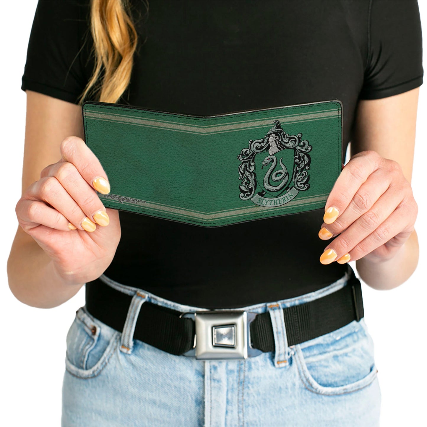 Bi-Fold Wallet - SLYTHERIN Crest Stripe6 Weathered Greens Grays