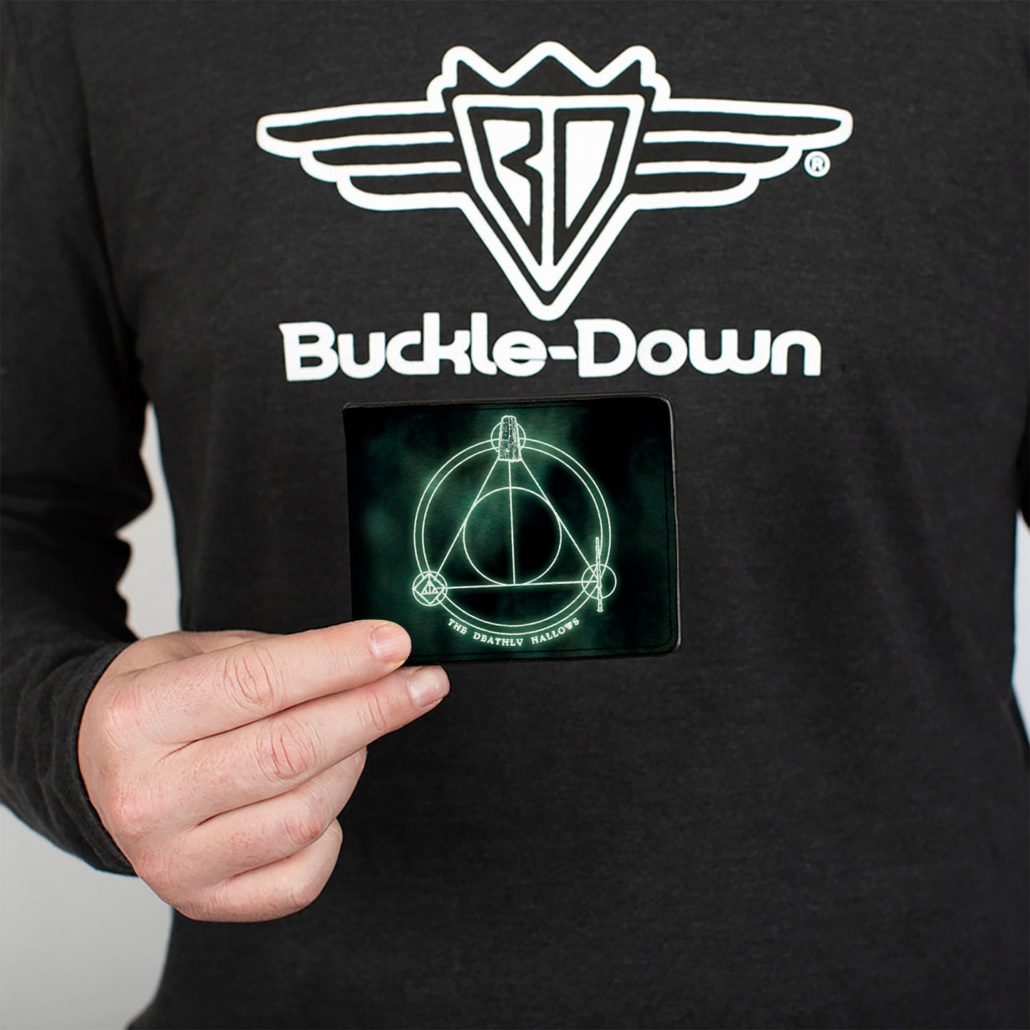 Bi-Fold Wallet - THE DEATHLY HALLOWS Cloak Stone Wand Trinity Black Greens