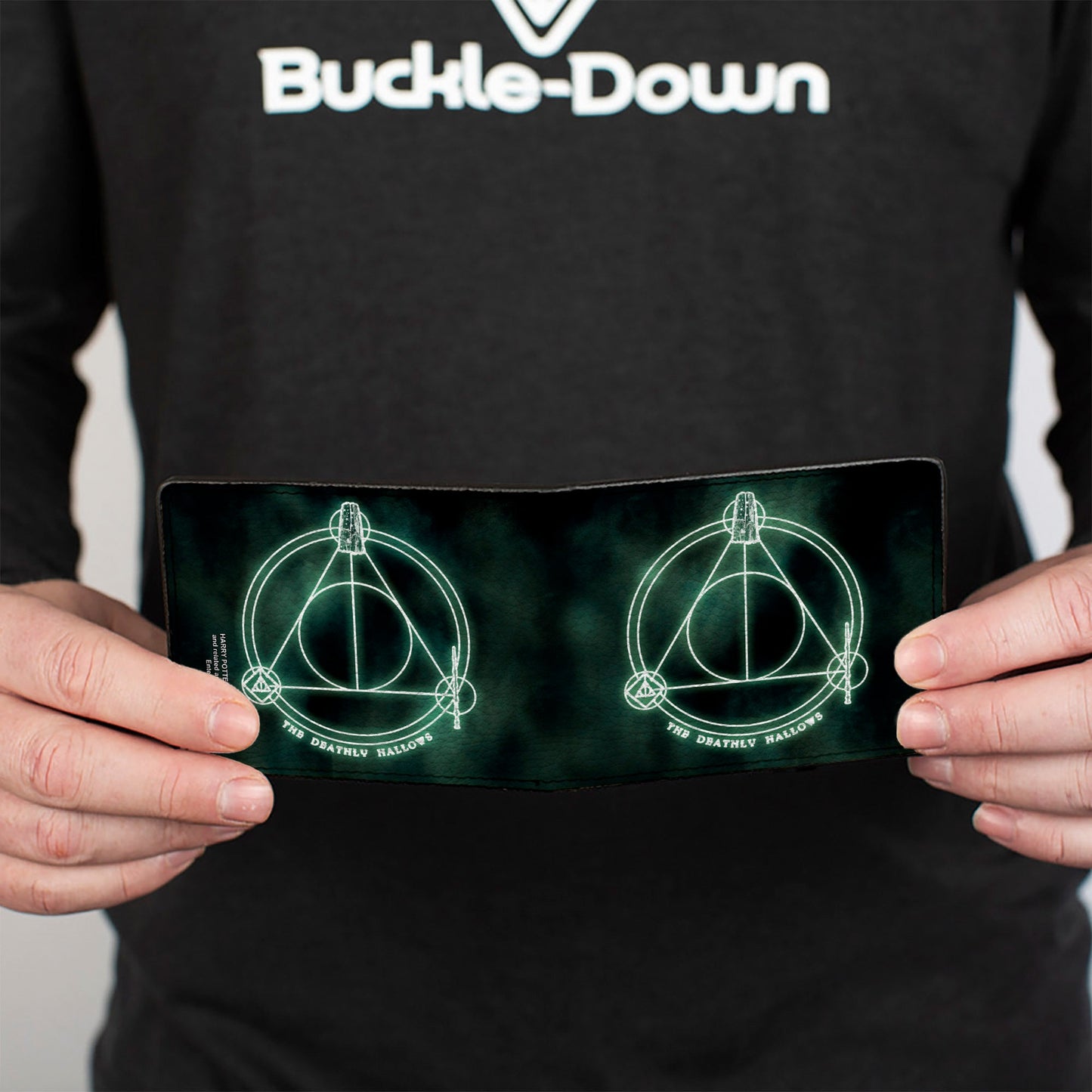 Bi-Fold Wallet - THE DEATHLY HALLOWS Cloak Stone Wand Trinity Black Greens