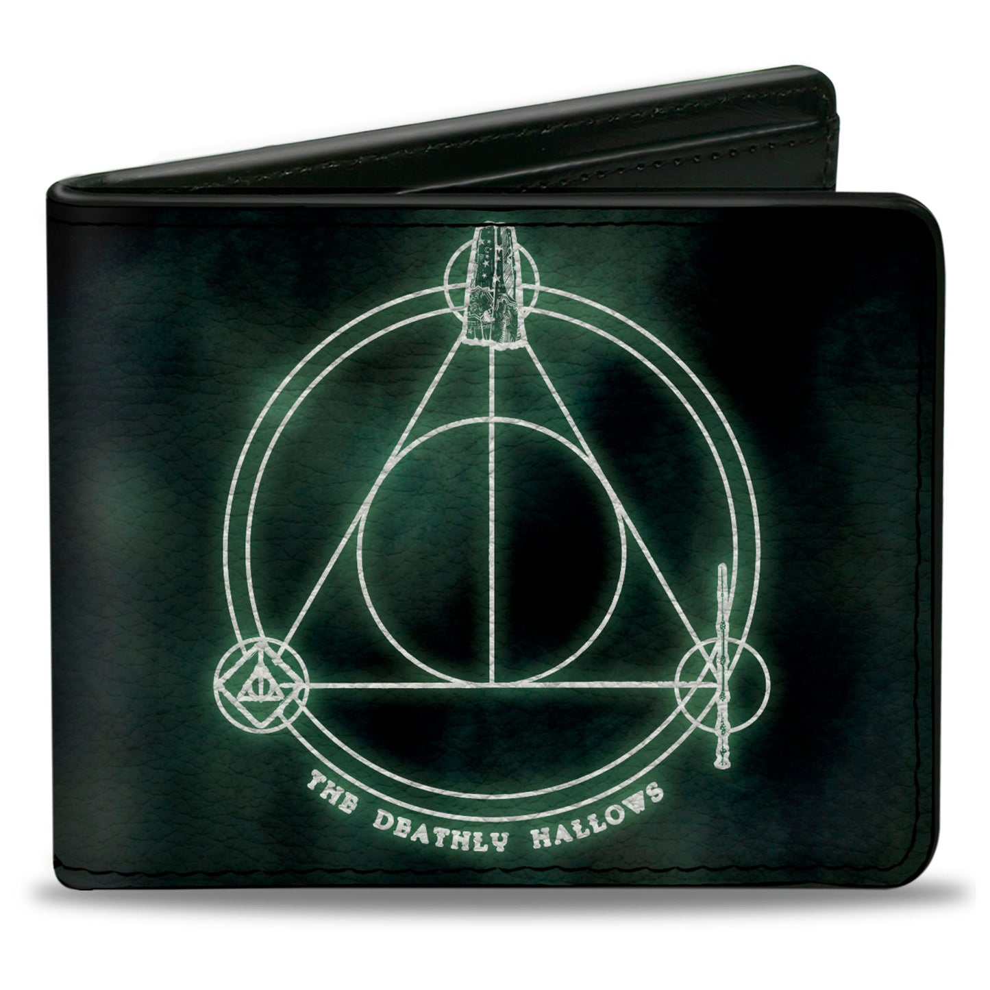 Bi-Fold Wallet - THE DEATHLY HALLOWS Cloak Stone Wand Trinity Black Greens
