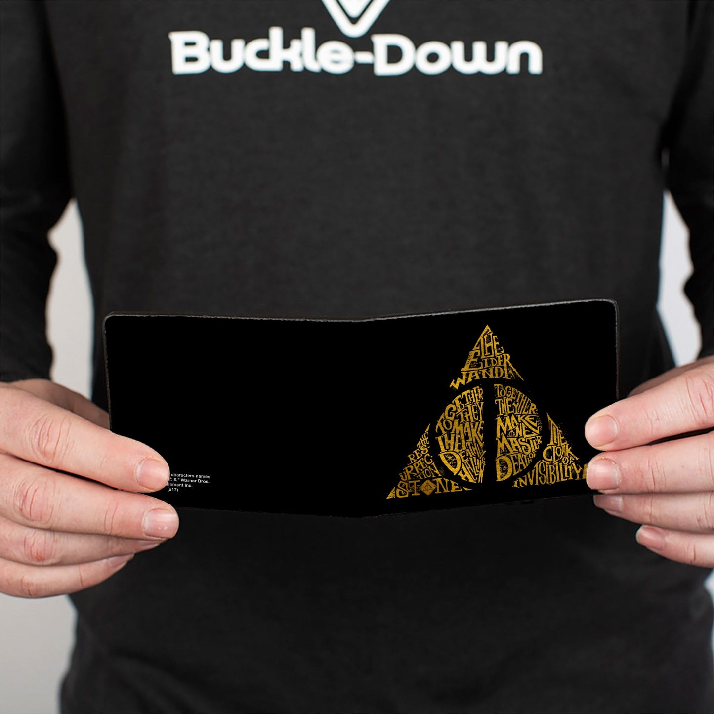 Bi-Fold Wallet - The Deathly Hallows WAND STONE CLOAK MASTER OF DEATH Symbol Black Gold