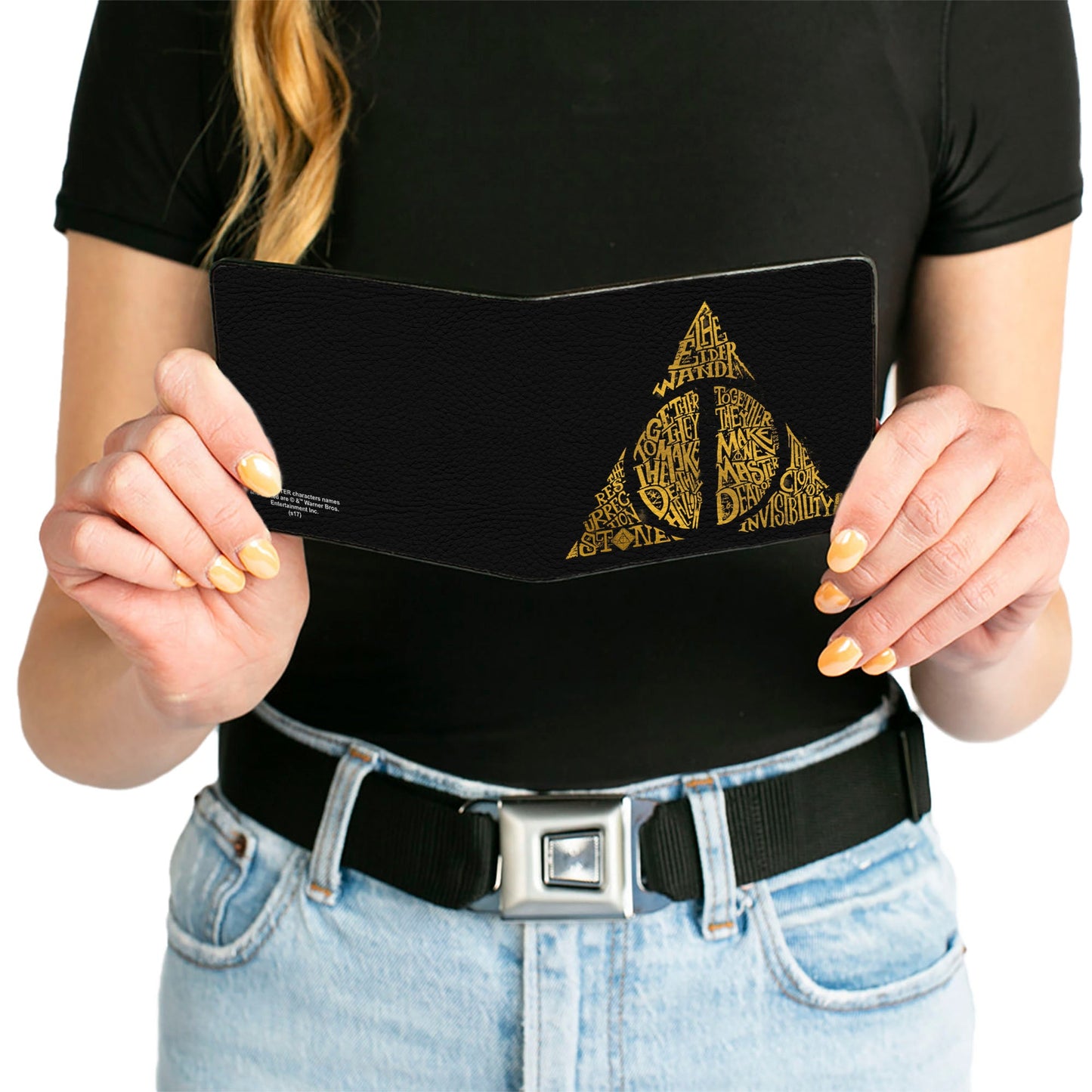 Bi-Fold Wallet - The Deathly Hallows WAND STONE CLOAK MASTER OF DEATH Symbol Black Gold