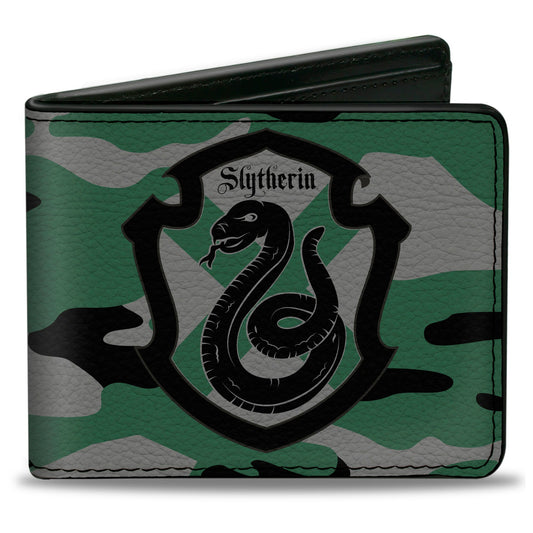 Bi-Fold Wallet - Harry Potter Slytherin Crest Camo Green Gray Black
