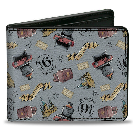 Bi-Fold Wallet - Harry Potter Hogwarts Express Icons Collage Sky Blue
