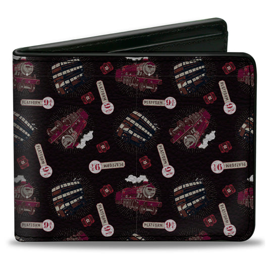 Bi-Fold Wallet - Harry Potter Hogwarts Express and Knight Bus Collage Black Reds