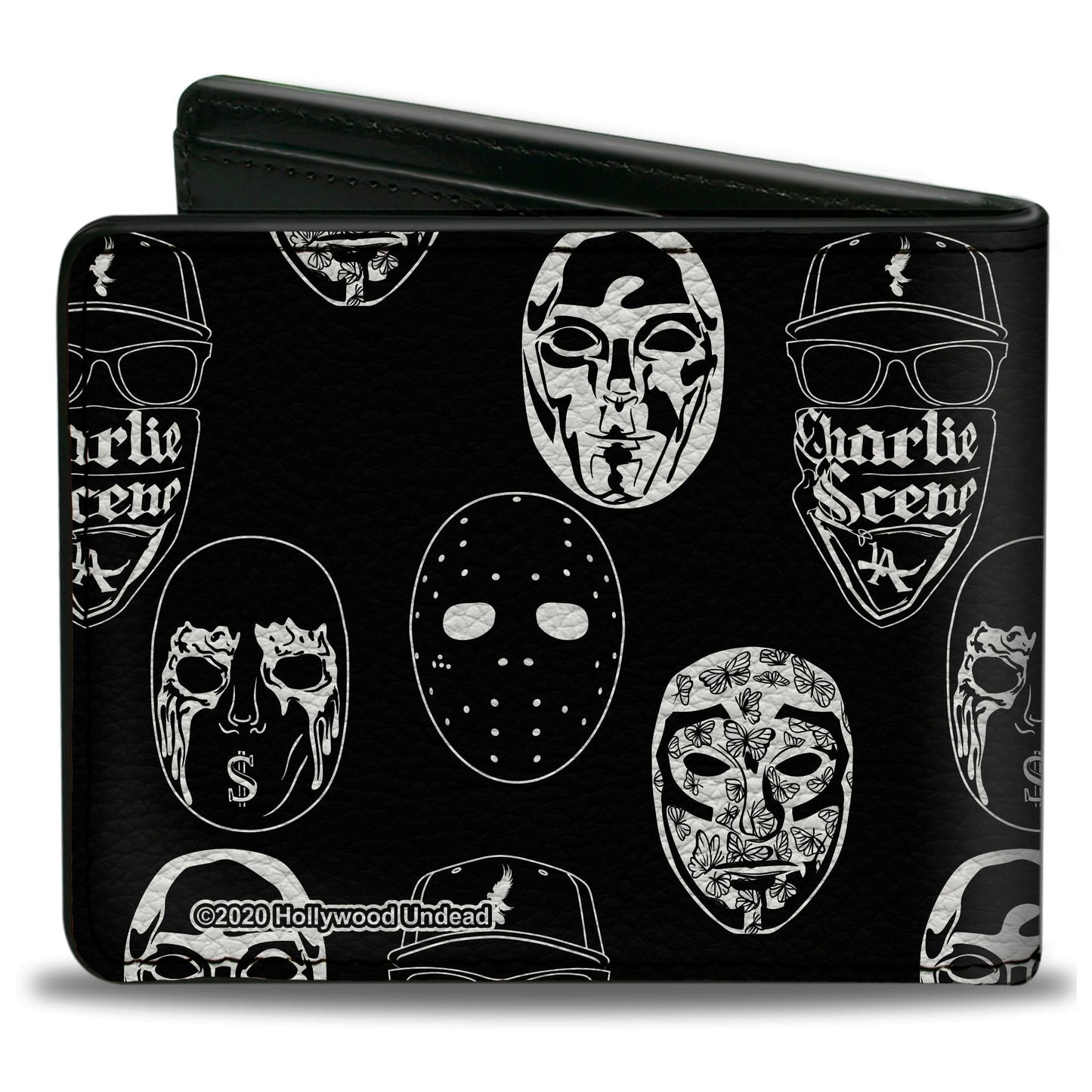 Bi-Fold Wallet - Hollywood Undead Mask Icons Scattered Black White