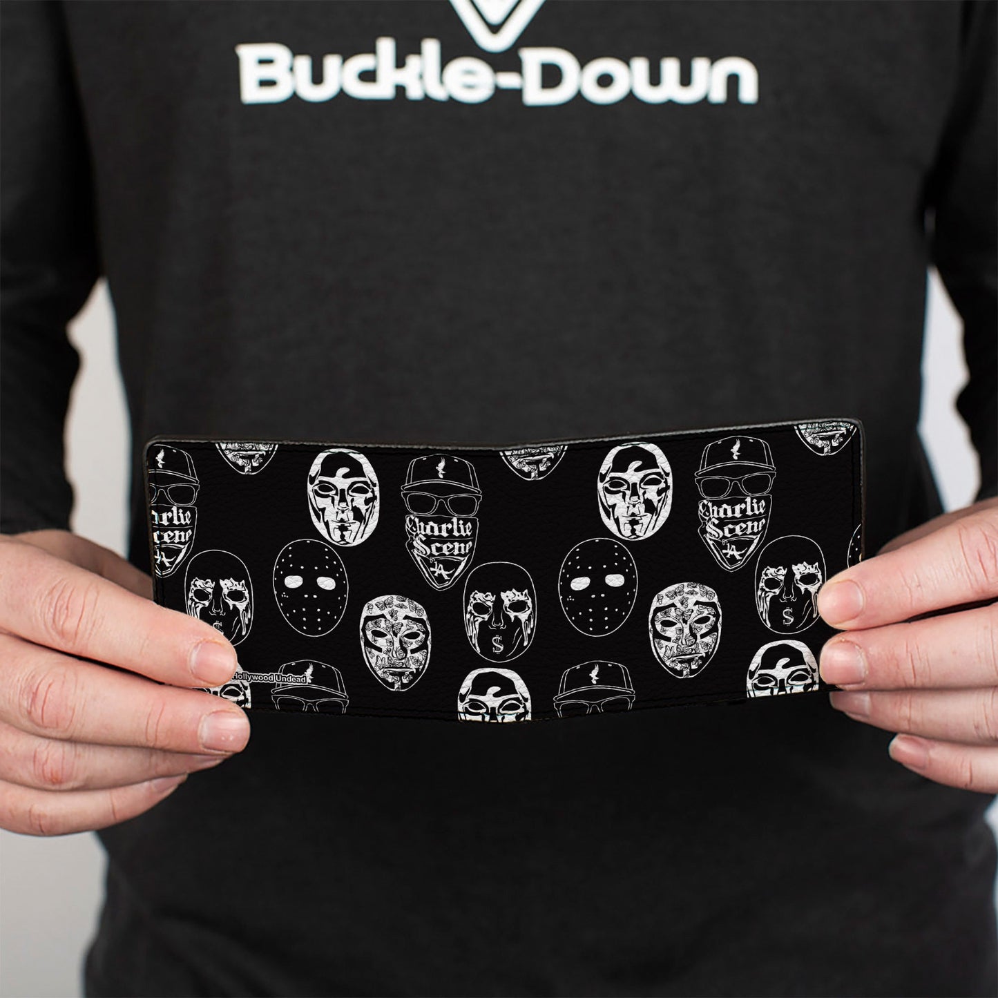 Bi-Fold Wallet - Hollywood Undead Mask Icons Scattered Black White