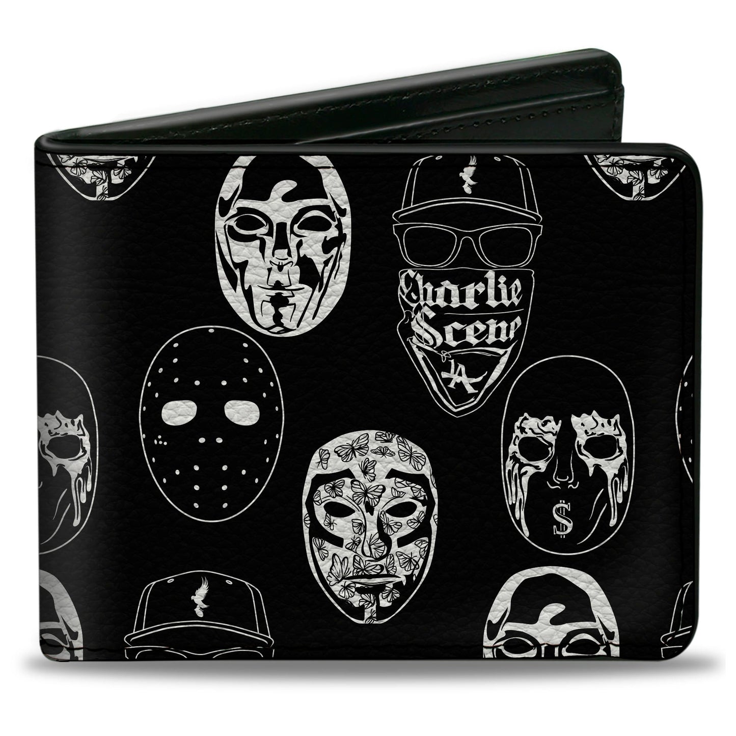 Bi-Fold Wallet - Hollywood Undead Mask Icons Scattered Black White