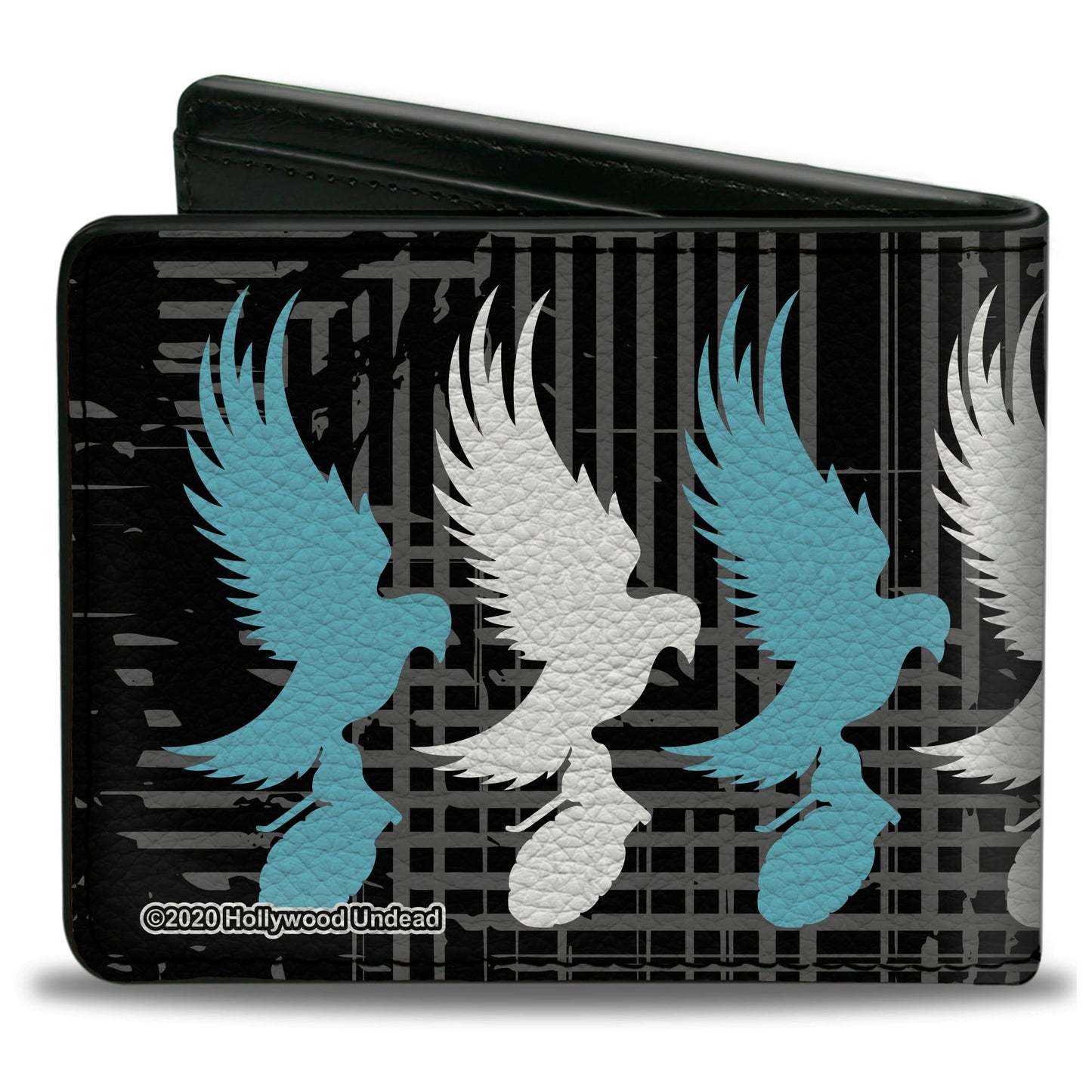 Bi-Fold Wallet - Hollywood Undead Dove & Grenade Logo Striping Black Gray Teal White