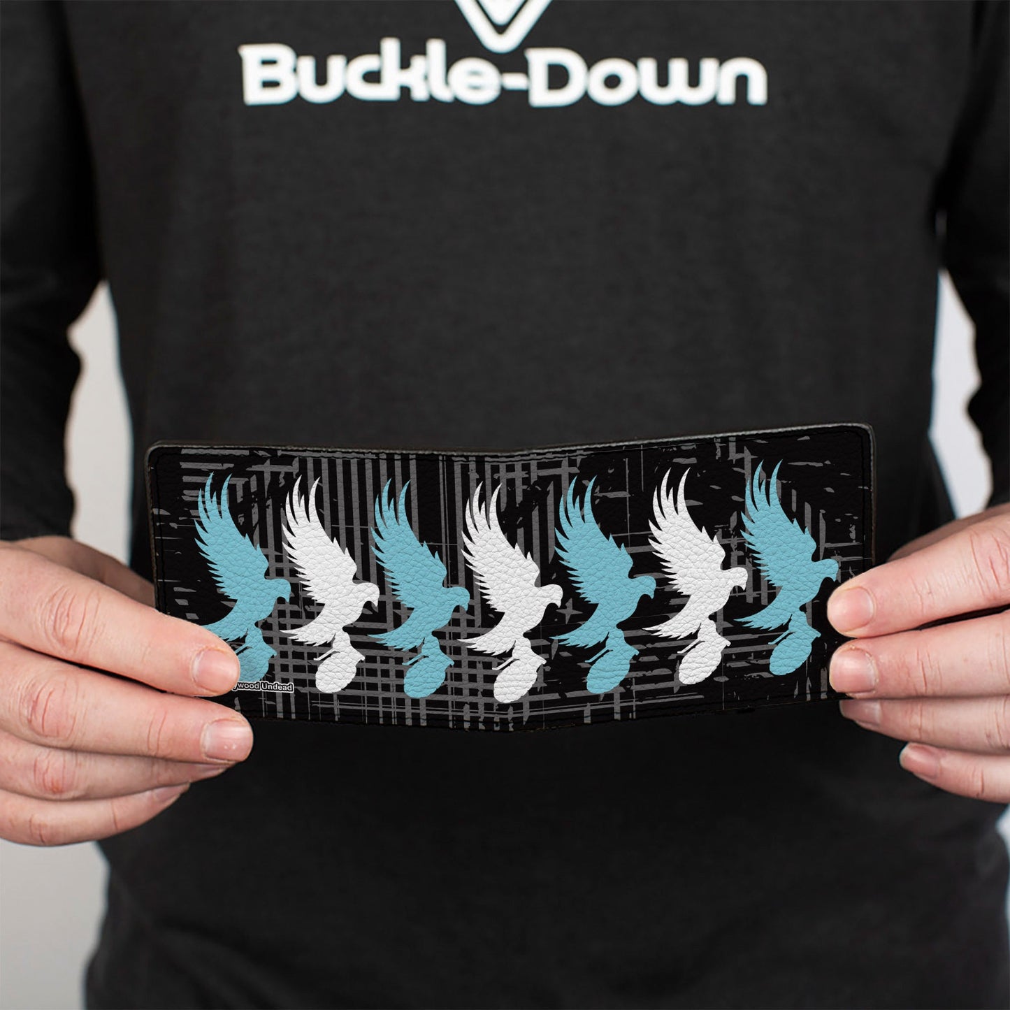 Bi-Fold Wallet - Hollywood Undead Dove & Grenade Logo Striping Black Gray Teal White