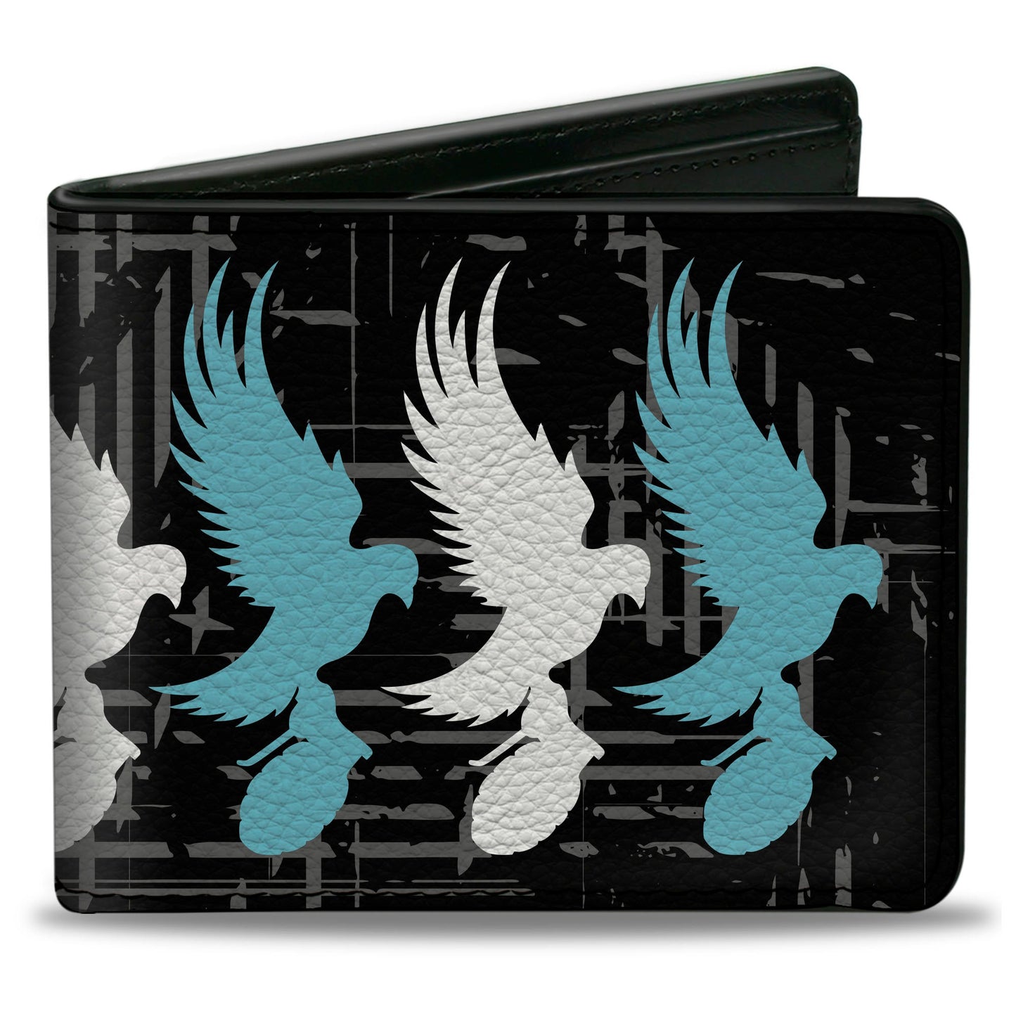 Bi-Fold Wallet - Hollywood Undead Dove & Grenade Logo Striping Black Gray Teal White