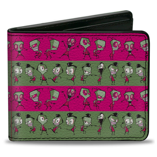 Bi-Fold Wallet - Invader Zim and Human Disguise Poses Stripe Pink/Green