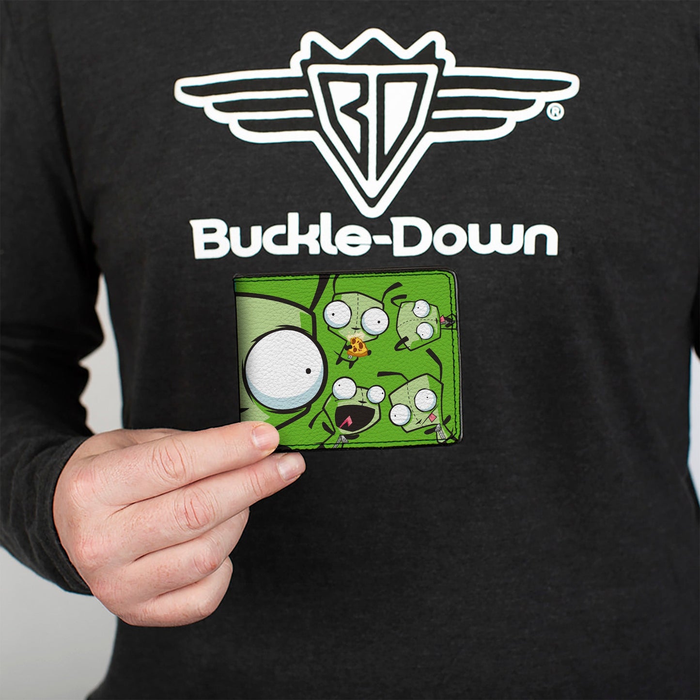 Bi-Fold Wallet - Invader Zim GIR Split Close-Up and Poses Blue/Green