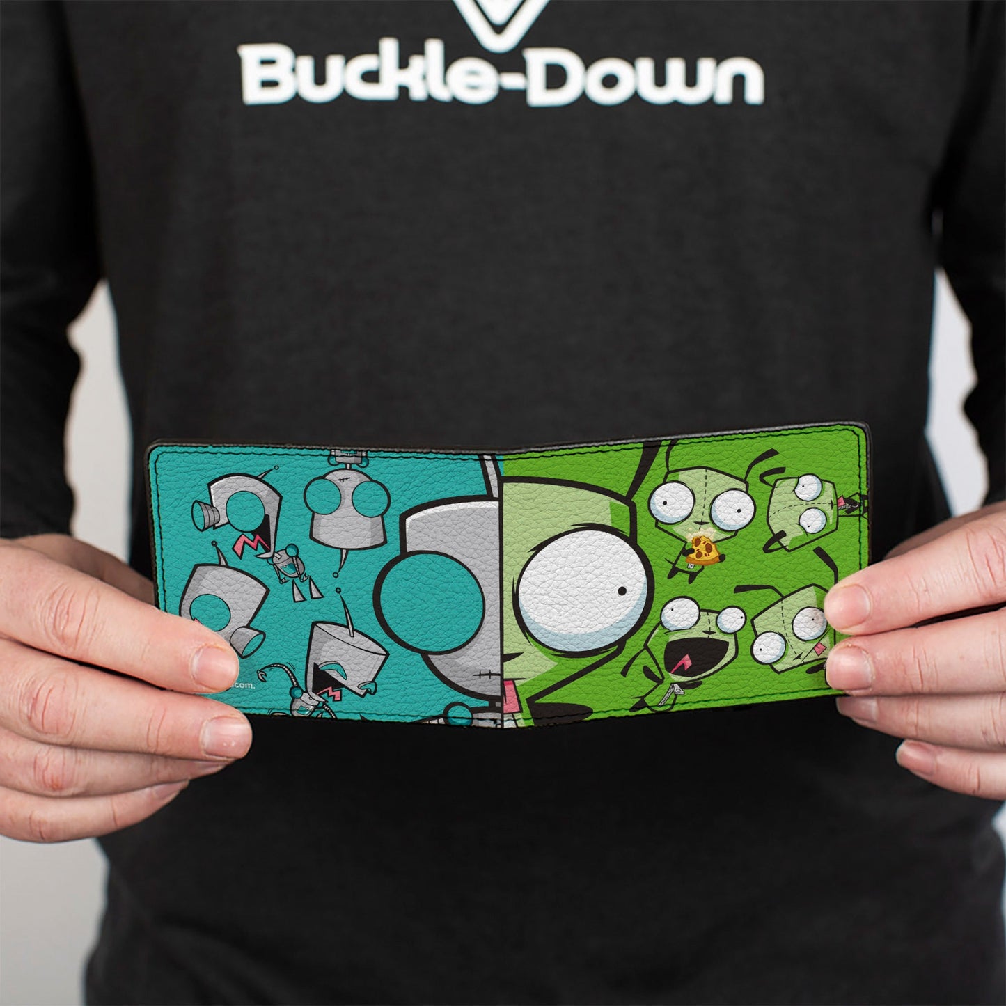 Bi-Fold Wallet - Invader Zim GIR Split Close-Up and Poses Blue/Green