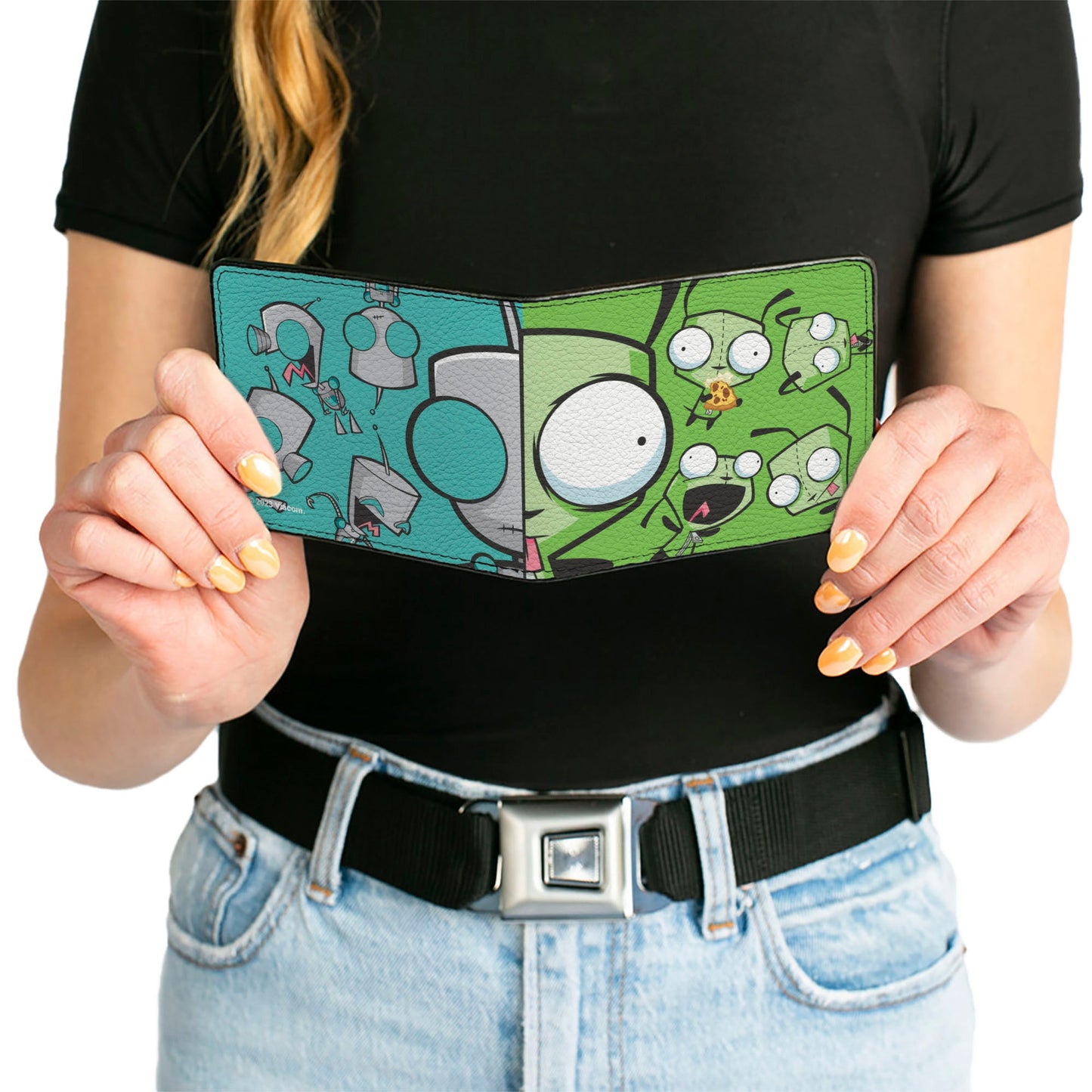 Bi-Fold Wallet - Invader Zim GIR Split Close-Up and Poses Blue/Green