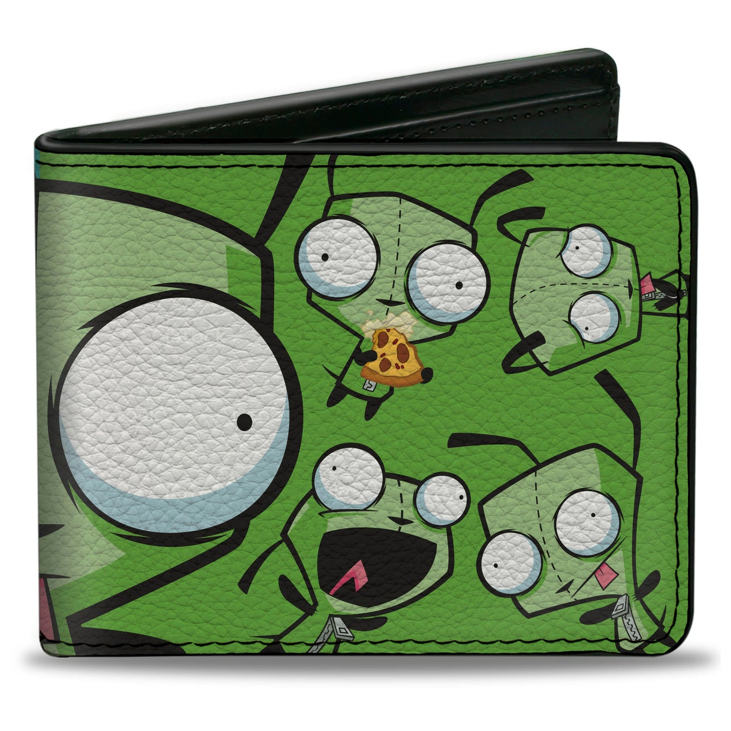 Bi-Fold Wallet - Invader Zim GIR Split Close-Up and Poses Blue/Green