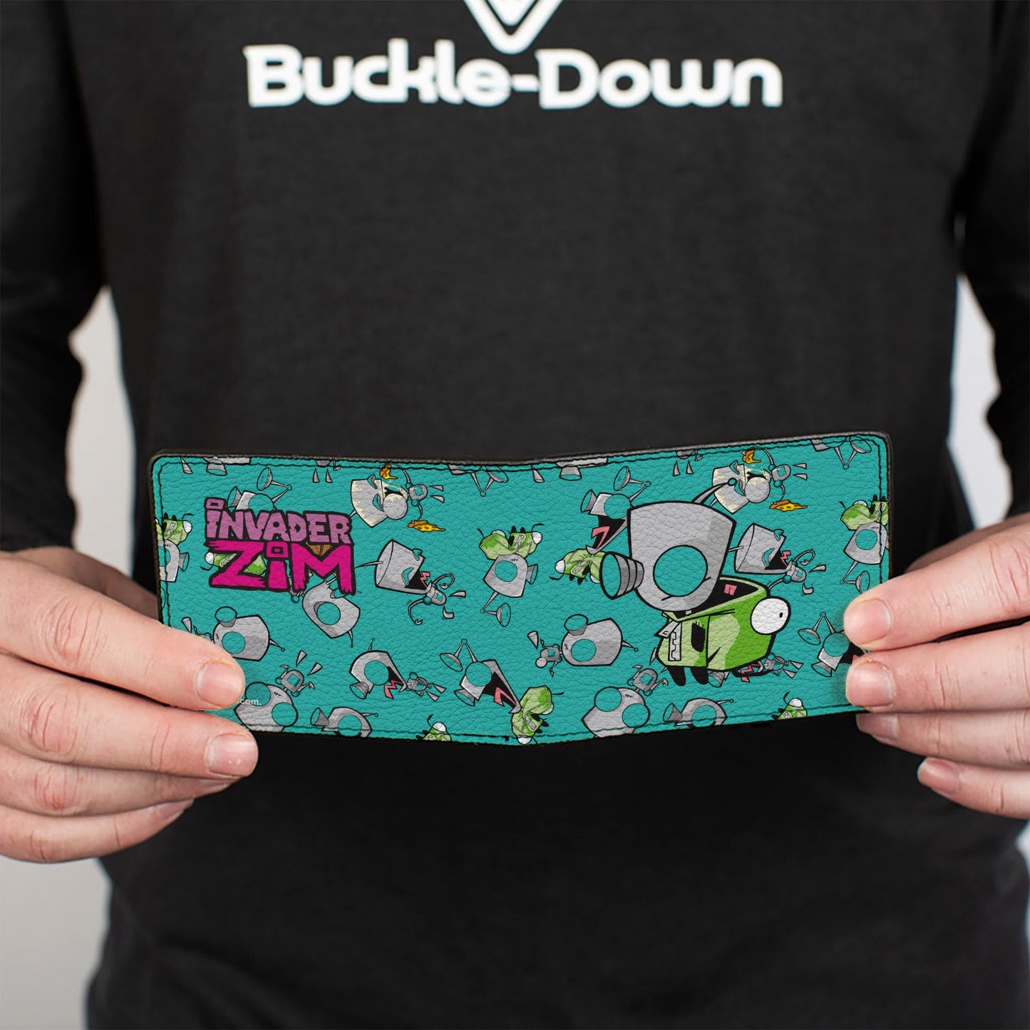 Bi-Fold Wallet - INVADER ZIM GIR Robot and Disguised Poses Scattered Blue