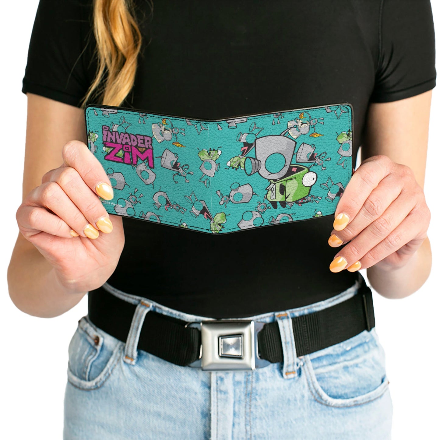 Bi-Fold Wallet - INVADER ZIM GIR Robot and Disguised Poses Scattered Blue