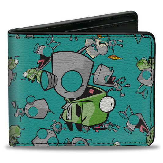 Bi-Fold Wallet - INVADER ZIM GIR Robot and Disguised Poses Scattered Blue