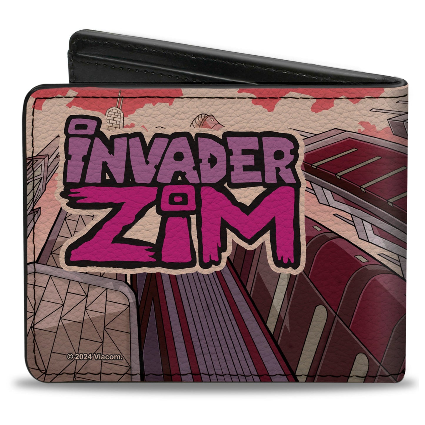 Bi-Fold Wallet - Invader Zim GIR and Piggy Scene with Title Logo Reds