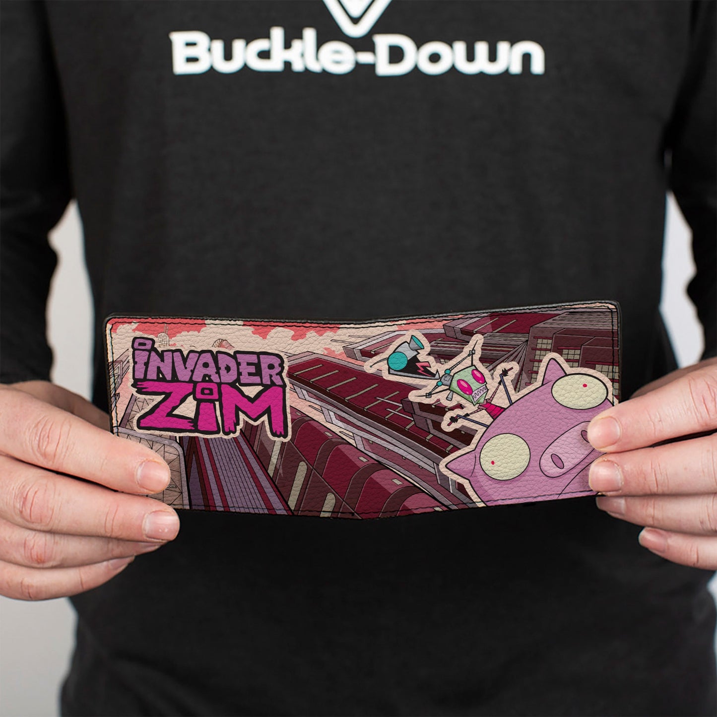 Bi-Fold Wallet - Invader Zim GIR and Piggy Scene with Title Logo Reds