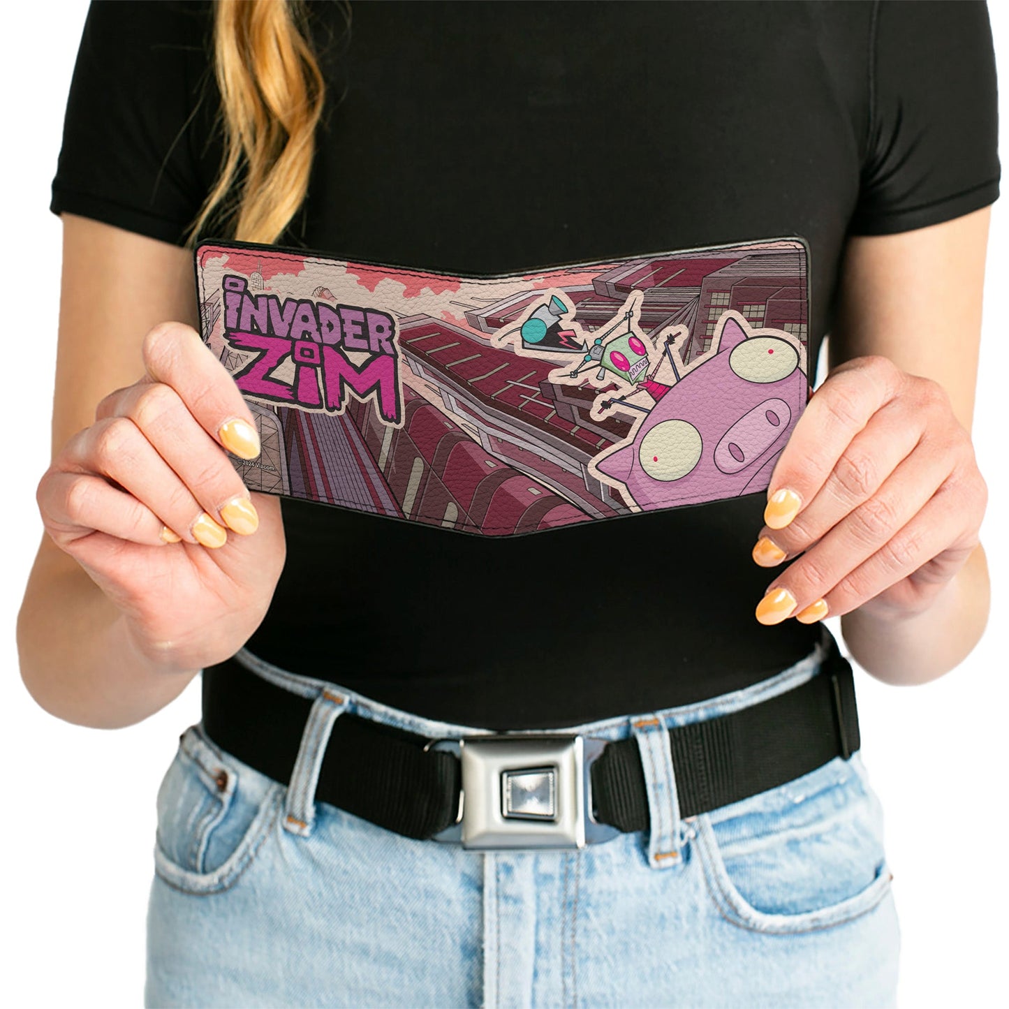 Bi-Fold Wallet - Invader Zim GIR and Piggy Scene with Title Logo Reds