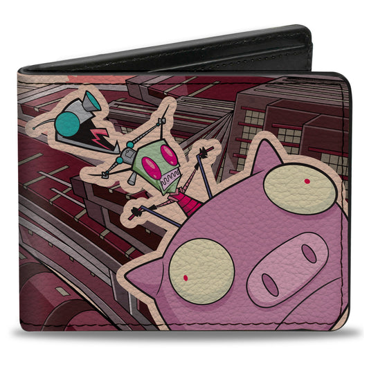 Bi-Fold Wallet - Invader Zim GIR and Piggy Scene with Title Logo Reds